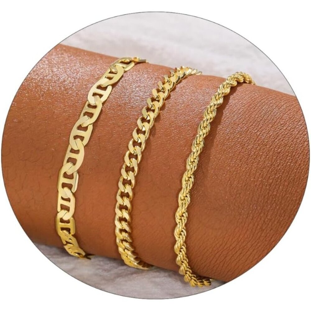 Gold Bracelet Set for Women Layered Link Rope Chain Adjustable Stack Jewelry